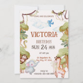 Green Brown Watercolor Jungle Birthday Invitation Einladung (Vorderseite)