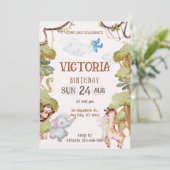 Green Brown Watercolor Jungle Birthday Invitation Einladung (Stehend Vorderseite)