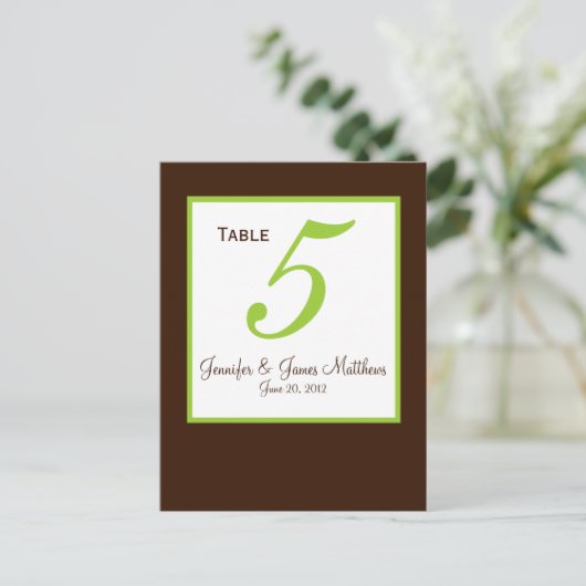 Green Brown Wedding Tischnummer Card (Stehend Vorderseite)