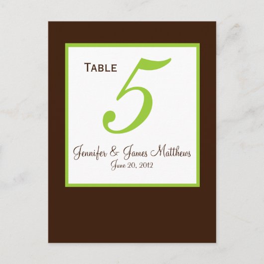 Green Brown Wedding Tischnummer Card (Vorderseite)