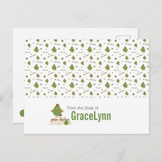 Green & Brown Yarn Chicken Champion Postcard Postkarte (Vorne/Hinten)