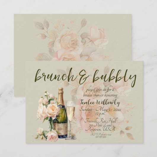 Green Brunch & Bubbly Wedding Shower Einladung (Vorne/Hinten)