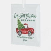 Green Brush Script Erste Weihnachtsfeier New Zuhau Ornament Aus Glas (Vorderseite links)