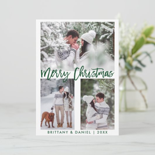 Green Brush Script Foto Frohe Weihnachten (Stehend Vorderseite)