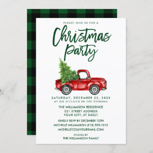 Green Brush Script Kariert Truck Weihnachts-Party Einladung