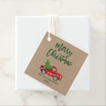 Green Brush Script Kraft Christmas Vintag Truck Geschenkanhänger<br><div class="desc">Brush Script Wasserfarbe Vintager roter LKW mit Weihnachtsbaum Gefältmarke - Kraft Style</div>
