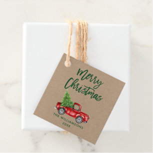 Green Brush Script Kraft Vintag LKW Weihnachten Geschenkanhänger