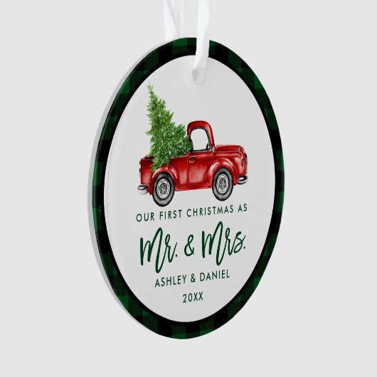 Green Brush Script Truck Erste Weihnachtsfeier Kar Ornament (Vorderseite)