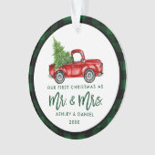 Green Brush Script Truck Erste Weihnachtsfeier Kar Ornament (Vorderseite)