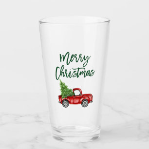 Green Brush Script Vintag Red Truck Weihnachten Glas