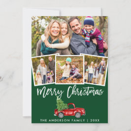 Green Brush Script Vintag Truck 4 Foto Feiertagskarte