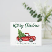 Green Brush Script Vintag Truck Weihnachten Postkarte (Stehend Vorderseite)