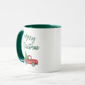 Green Brush Script Vintag Truck Weihnachtsbaum GR Tasse (Vorderseite Links)