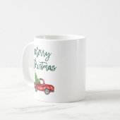 Green Brush Script Vintag Truck Weihnachtsbaum Kaffeetasse (Vorderseite Links)