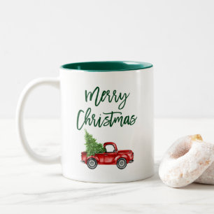 Green Brush Script Vintag Truck Weihnachtsbaum Zweifarbige Tasse