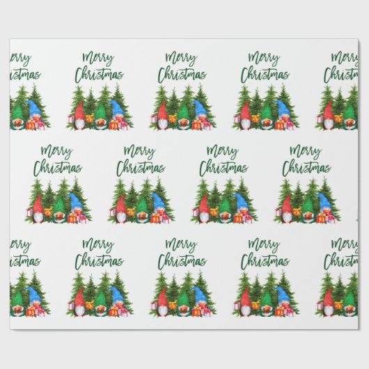 Green Brush Script Wasserfarben Gnomes Trees Geschenkpapier (Flach)