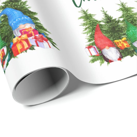 Green Brush Script Wasserfarben Gnomes Trees Geschenkpapier (Rolleneckpunkt)