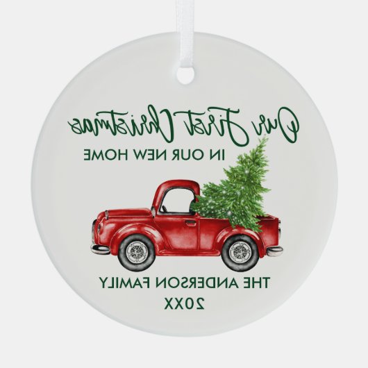 Green Brush Script Weihnachten Neue Zuhause Truck Ornament Aus Glas (Rückseite)