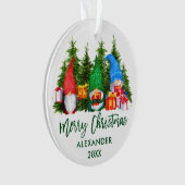 Green Brush Skript Weihnachten Wasserfarben Gnomes Ornament (Vorderseite)