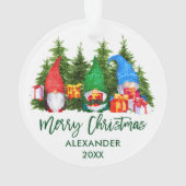 Green Brush Skript Weihnachten Wasserfarben Gnomes Ornament (Rückseite)