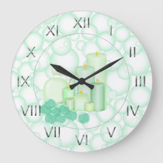 Green Bubble Candle Bathroom Große Wanduhr