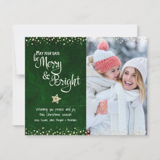 Green Budget Foto Days Merry Bright Script Card (Vorderseite)