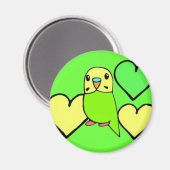Green Budgie mit Herz Magnet (Vorderseite/Rückseite)