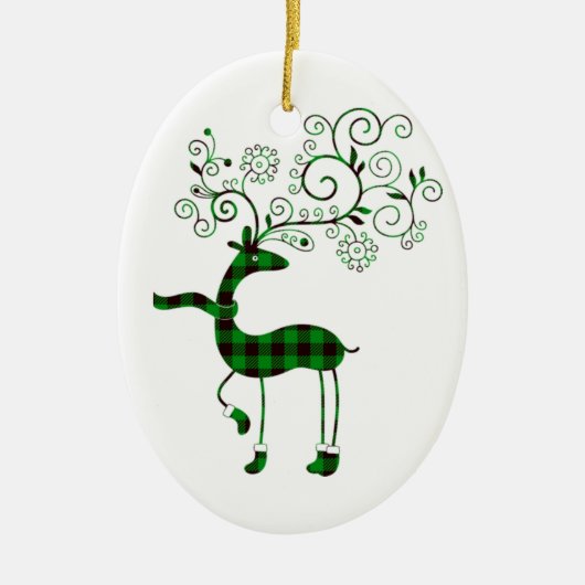 Green Buffalo Kariert Deer Keramik Ornament (Vorne)