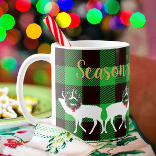 Green Buffalo Kariert Elch Weihnachtskranz Kaffeetasse