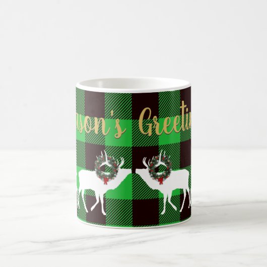 Green Buffalo Kariert Elch Weihnachtskranz Kaffeetasse (Mittel)