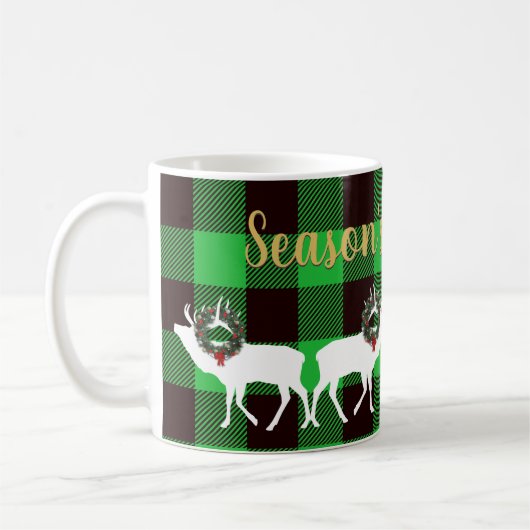 Green Buffalo Kariert Elch Weihnachtskranz Kaffeetasse (Links)