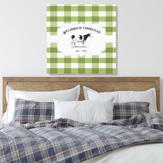 Green Buffalo Kariert Farm Cow Canvas drucken Leinwanddruck (Insitu (Schlafzimmer))