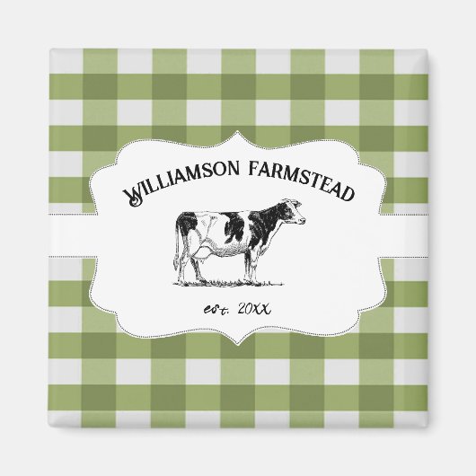 Green Buffalo Kariert Farm Cow Magnet (Vorne)