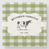 Green Buffalo Kariert Farm Cow Stone Untersetzer (Vorderseite)