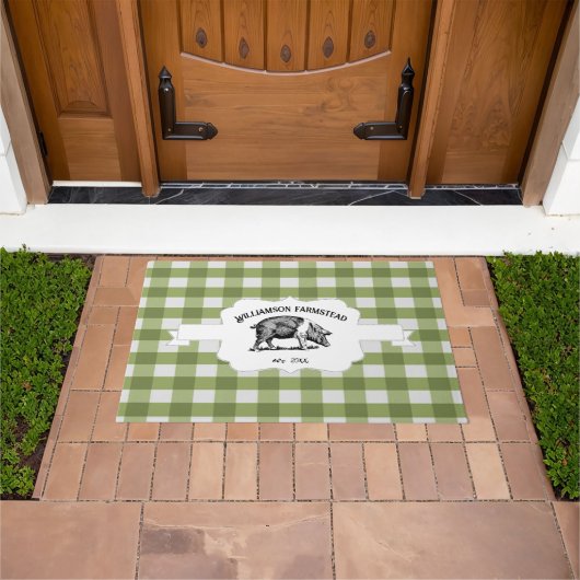Green Buffalo Kariert Farm Pig Doormat Fußmatte (Außenbereich)