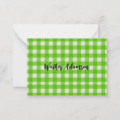 Green Buffalo Kariert - Gingham Karo Name Border Mitteilungskarte (Rückseite)
