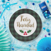 Green Buffalo Kariert Gold Feliz Navidad Pappteller (Party)