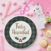 Green Buffalo Kariert Gold Feliz Navidad Pappteller (Party)