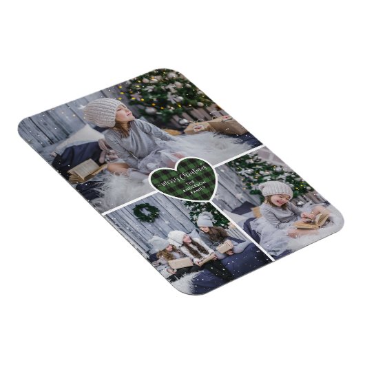 Green Buffalo Kariert Heart Foto Frohe Weihnachten Magnet (Rechte Seite)