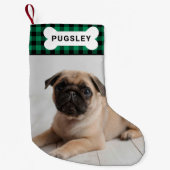 Green Buffalo Kariert Hunde Knochen Monogramm Foto Kleiner Weihnachtsstrumpf (Vorderseite)
