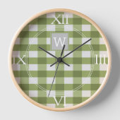Green Buffalo Kariert Monogram Clock Uhr (Vorderseite)