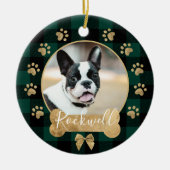 Green Buffalo Kariert Pattern Gold Bow Family Foto Keramik Ornament (Vorne)