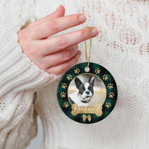 Green Buffalo Kariert Pattern Gold Bow Family Foto Keramik Ornament