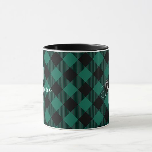 Green Buffalo Kariert Rustic Monogram Name Tasse (Zentrum)
