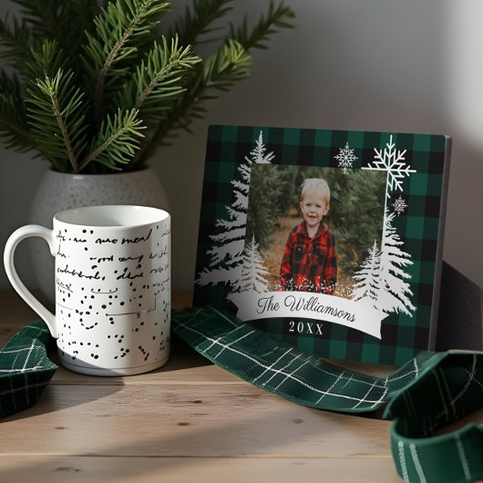 Green Buffalo Kariert Rustikales Pine Tree Family  Fotoplatte