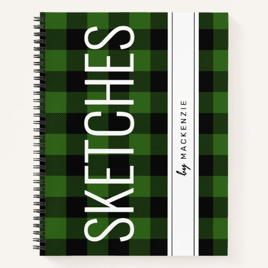 Green Buffalo Kariert Sketch Buch Personalisiert (Vorderseite)