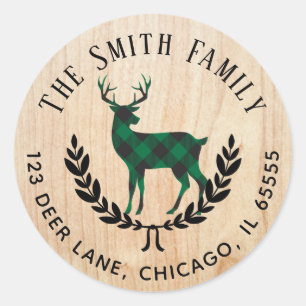 Green Buffalo Kariert Stag Address Label Runder Aufkleber