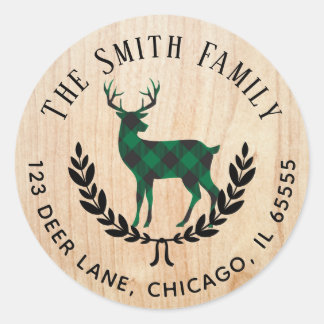 Green Buffalo Kariert Stag Address Label Runder Aufkleber
