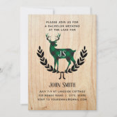 Green Buffalo Kariert Stag Monogram Bachelor Party Einladung (Vorderseite)