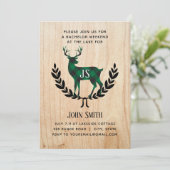 Green Buffalo Kariert Stag Monogram Bachelor Party Einladung (Stehend Vorderseite)